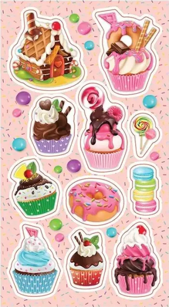 Stickers dekorativë Sweet Desserts, set ngjitësesh, motive ëmbëlsirash, shumëngjyrësh