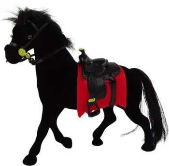 Figurë lodër kadifeje kalë Black Velvet, për fëmijë 3+, e zezë me shalë të kuqe