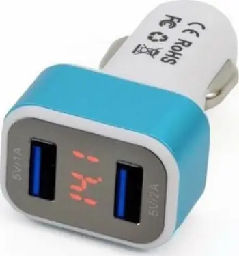 Ngarkues për veturë AMiO 01028, 2x USB, ekran digjital, bardh e kaltër