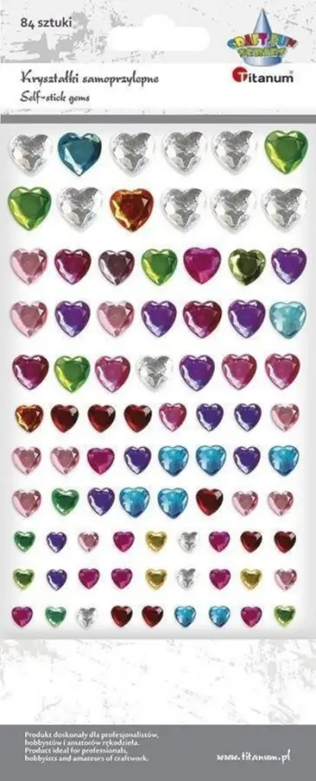 Stickers dekorativë Titanum Crystal Hearts Mix, 84 copë, vetëngjitës, shumëngjyrësh