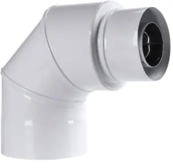 Përthyes reduktues koaksial SPIROFLEX SX-TDNV80/125K90RB, 60/100 në 80/125, 90°, i bardhë