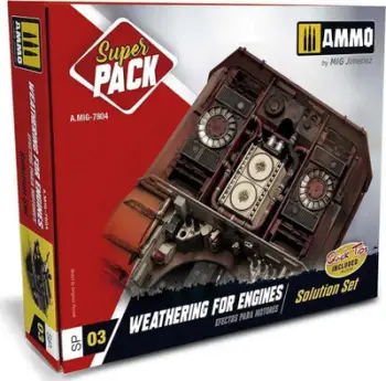 Set weathering për motorë Ammo by MIG 7804, Super Pack, shumëngjyrësh