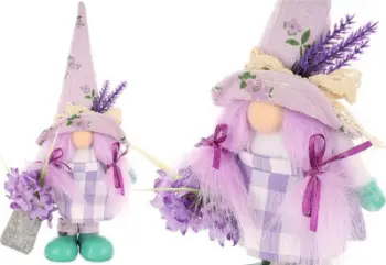 Figurë dekorative Saska Gift and Decor Gnome Girl, 25 cm, me livando, vjollcë