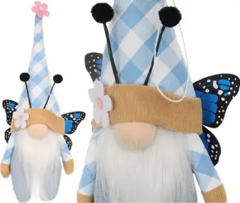 Figurine dekorative Saska Gnome Butterfly, 25cm, për pranverë dhe Pashkë, blu