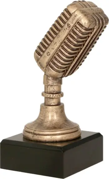 Trofe Tryumf Cast RFST2079, figurine mikrofon, bazë për gravurë, bronzi i vjetër