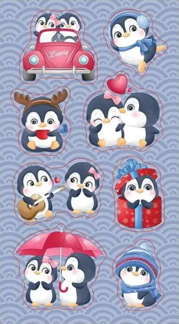 Stikera dekorative Penguin Stickers, pinguinë të lezetshëm, shumëngjyrëshe