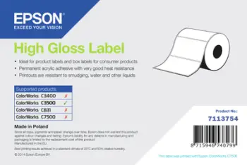 Rrotull etiketash Epson High Gloss, 102mm x 76mm, 415 etiketa, e bardhë