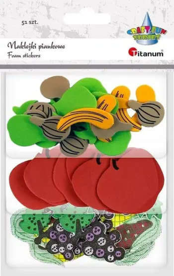 Stikera shkumë Titanum Foam Stickers Fruits Vegetables Mix, 51 copë, shumëngjyrëshe