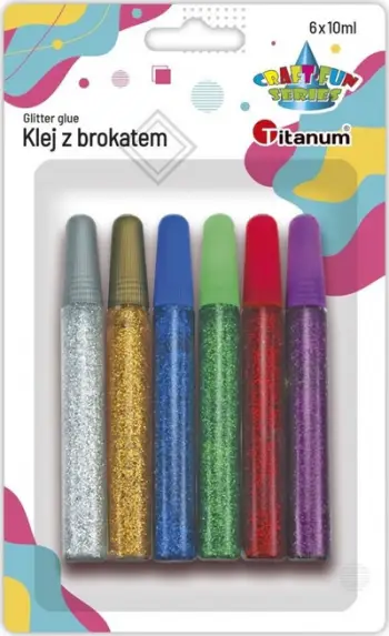 Ngjitës me shkëlqim Titanum Glitter Glue Craft Fun Series, set 6 ngjyra, 6x10ml, shumëngjyrësh