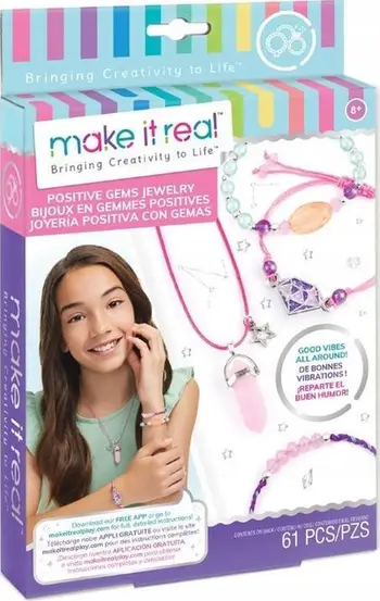 Set bizhuterish Make It Real Positive Gems, 61 pjesë, për krijim byzylykësh dhe varësesh, shumëngjyrësh