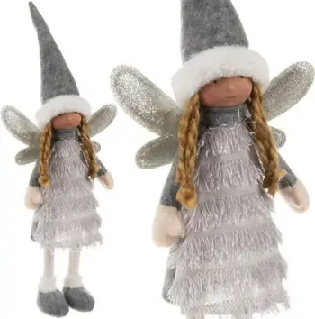 Figurinë dekorative Krishtlindjesh Ruhhy Fairy 22343, me krahë dekorativë, gri