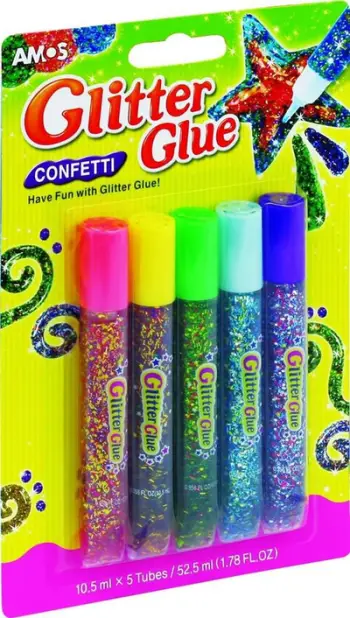 Ngjitës me shkëlqim Amos Glitter Glue Confetti, set 5 ngjyra