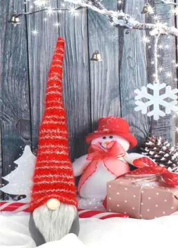 Figurinë dekorative Krishtlindjesh Saska Christmas Gnome, kapelë e kuqe e gjatë, hundë ndriçuese LED