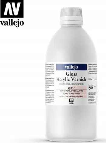 Llak akrilik Vallejo Liquid Varnish Gloss, 500ml, me shkëlqim, transparent