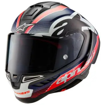Helmetë integrale Alpinestars Supertech S-R10 Team, për MotoGP, madhësia M, e zezë me të kuqe neon dhe blu të errët
