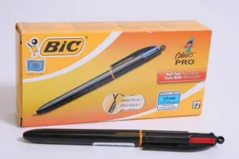 Stilolaps BIC 4 Colours Pro, 4 ngjyra, trup i zi, paketa 12 copë