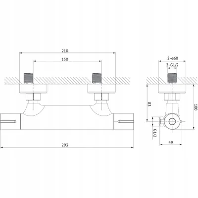 Rubinet dushi termostatik Cersanit Virgo, muror, i zi - 2