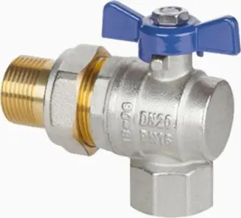 Valvul këndore uji Invena WATER, DN25, me union, blu