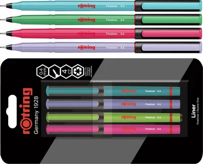Stilolaps fibër Rotring Fineliner, 0.4 mm, set 4 copa Fun Colors - 1