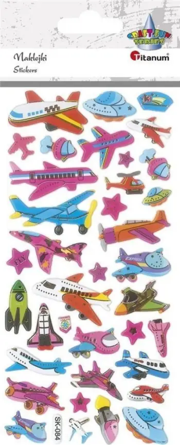 Ngjitëse dekorative Titanum Convex Stickers Airplanes Mix, set me avionë, shumëngjyrëshe