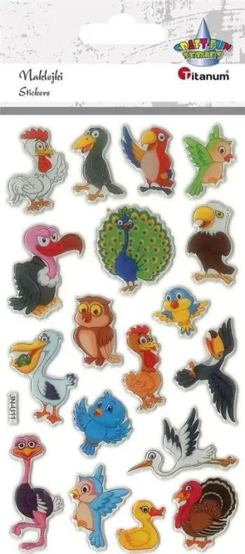 Ngjitëse dekorative Titanum Convex Stickers Birds Mix, set 50 copë, motive zogj, shumëngjyrëshe