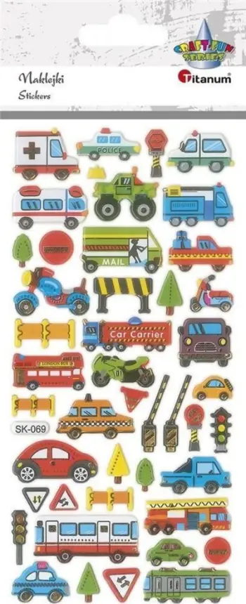 Ngjitëse dekorative Titanum Convex Stickers Vehicles Mix, 50 copë, shumëngjyrëshe