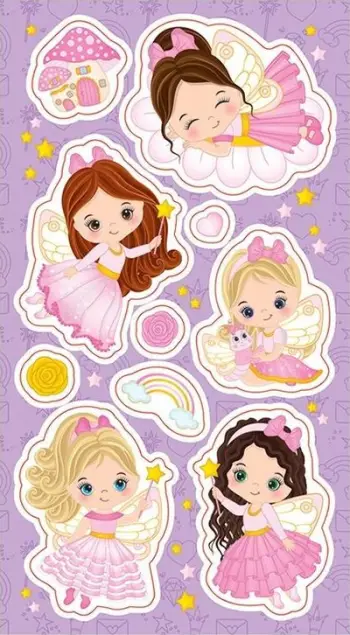 Ngjitëse dekorative Fairy Stickers, set figurash me zanash, shumëngjyrëshe