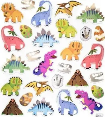 Ngjitësa me dinozaurë Dalprint Dinosaur Stickers, 38 copë, shumëngjyrëshe, me efekt të artë