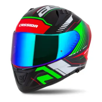 Helmetë moto Cassida Aero DROM, integrale, vizor dielli, e zezë pearl e kuqe jeshile e bardhë