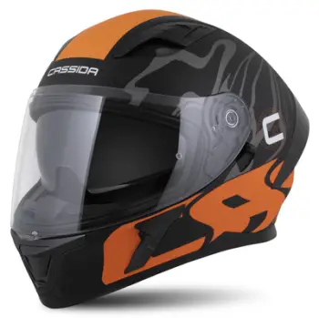 Helmetë moto CASSIDA Orbit Multivers 2026, integrale, black matte portokalli gri bardhë