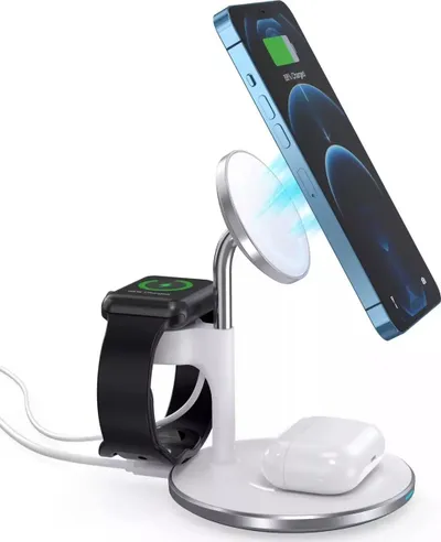 Karikues wireless MagSafe Choetech 3 in 1, 15W, për iPhone Apple Watch AirPods, i bardhë - 3