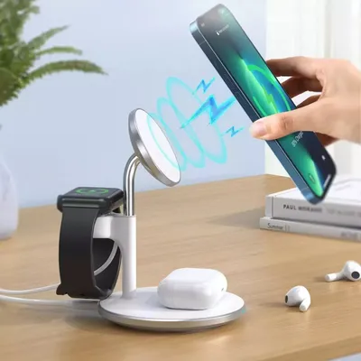 Karikues wireless MagSafe Choetech 3 in 1, 15W, për iPhone Apple Watch AirPods, i bardhë - 4