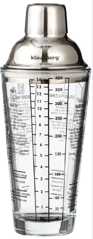 Shaker koktejli Klausberg, xhami, 400 ml, me receta, transparent - 1