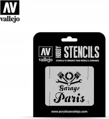 Shabllone për letra dhe tabela Vallejo Vintage Garage, për modelizëm dhe DIY, përsëritëse, transparente