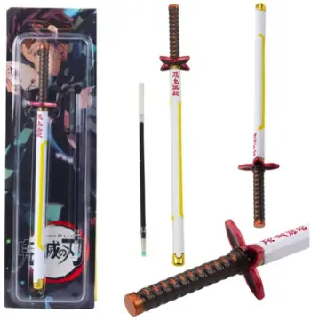 Stilolaps metalik anime Katana Sword, bojë e zezë, fishek i zëvendësueshëm, i bardhë dhe i verdhë