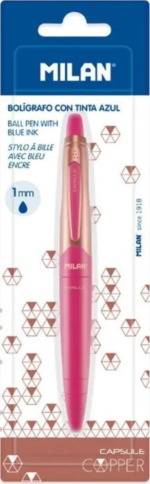 Stilolaps Milan Capsule Ballpoint, majë 1mm, bojë blu, rozë bakri - 1