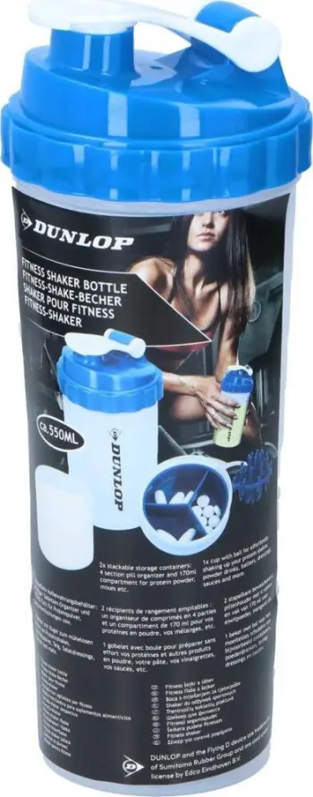 Shaker proteinash Dunlop, 550ml, me dy enë shtesë, blu
