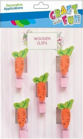 Pinca dekorative druri Craft with Fun Carrot, set 5 copë, portokalli