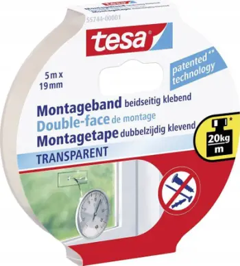 Shirit ngjitës dypalësh Tesa 55744, transparent, 19mm, 5m
