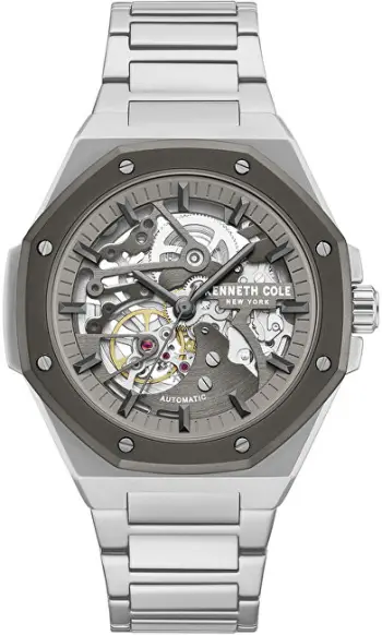 Orë për meshkuj Kenneth Cole Automatic Skeleton KCWGY0058901, e argjendtë