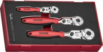 Set çelësa racë Teng Tools TEA7203, 3 copë, 1/4" 3/8" 1/2", me kokë fleksibile