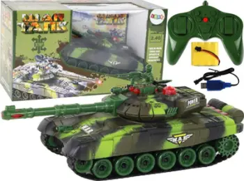 Lodër tank ushtarak RC, telekomandë, rrotullim 360°, i gjelbër