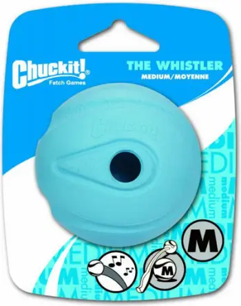Lodër top gome për qen Chuckit Whistler Ball Medium, 2.5", për qen 20–60 lb, ngjyra të përziera