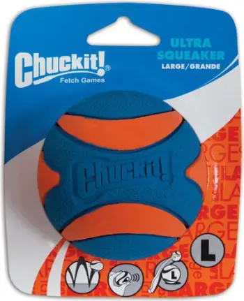 Lodër top për qen Chuckit Ultra Squeaker Ball, gome e qëndrueshme, me zë, portokalli