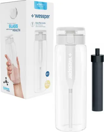 Shishe filtruese uji Wessper ActiveMax Clarti Glass, 680ml, xham borosilikat, 3 filtra, transparente