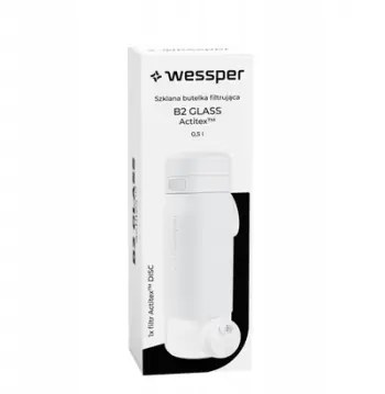 Shishe filtruese uji Wessper B2 GLASS Actitex, 0.5L, xham borosilikat, e bardhë