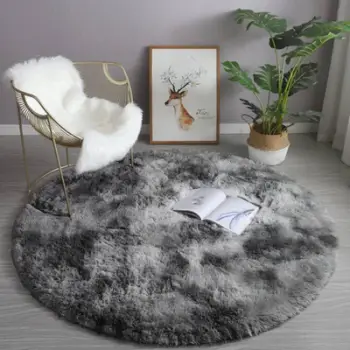 Tapet i rrumbullakët Strado Round Ombre Shaggy, 120x120 cm, gri e errët