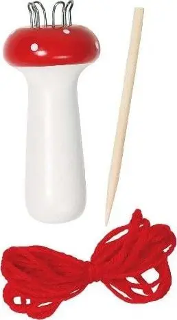 Lodër thurjeje prej druri Goki Knitting Dolly Mushroom, formë kërpurdhe, shumëngjyrëshe
