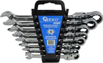 Set çelësa unazorë me nyje GEKO, 8 copë, 8-22 mm, me kuti plastike