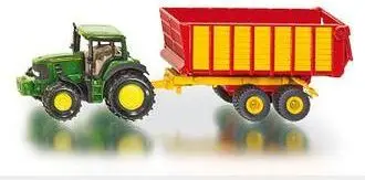 Lodër traktor Siku John Deere me rimorkio silazhi, metal diecast, jeshile